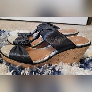 SPERRY Top Sider Cork Heel Wedges Black Strappy Size 7M Women's